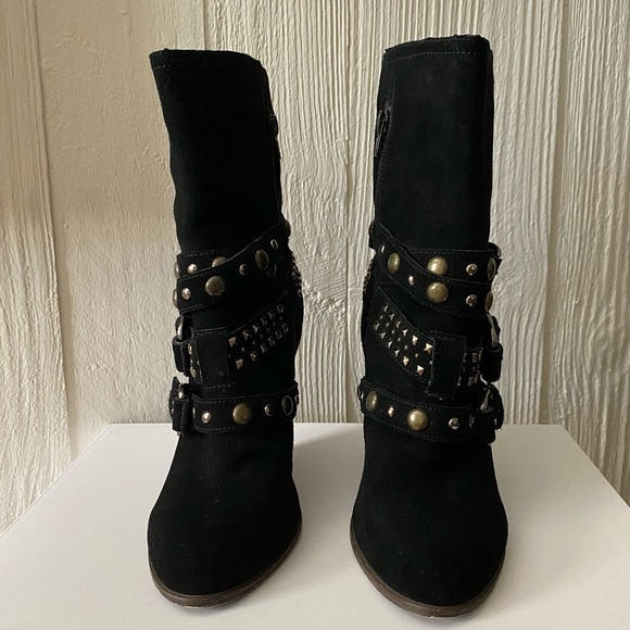 Steve Madden Black Studded Suede Rustik Boots with Chunky Block Heel Size 8.5M - Picture 9 of 16